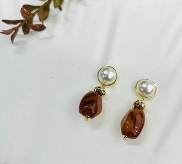 Solid Gold Brown Teardrop Earrings