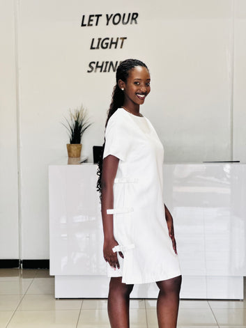 Dress white mid-length with bow