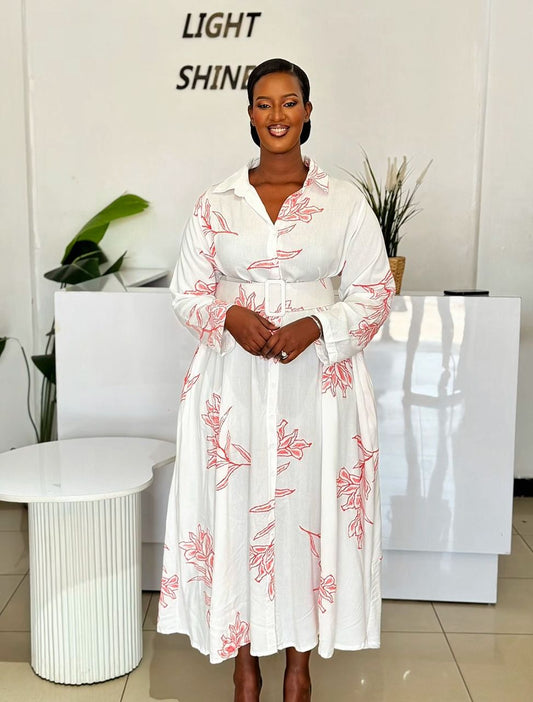 Belted sleeve floral dress